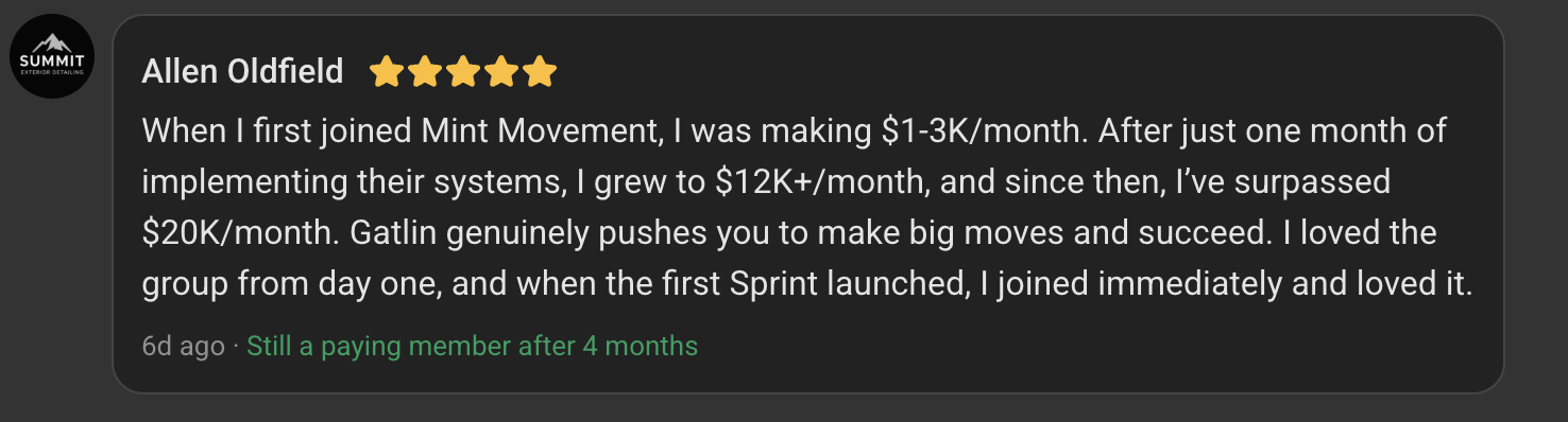 5-star review from Allen Oldfield: still a paying member after 4 months