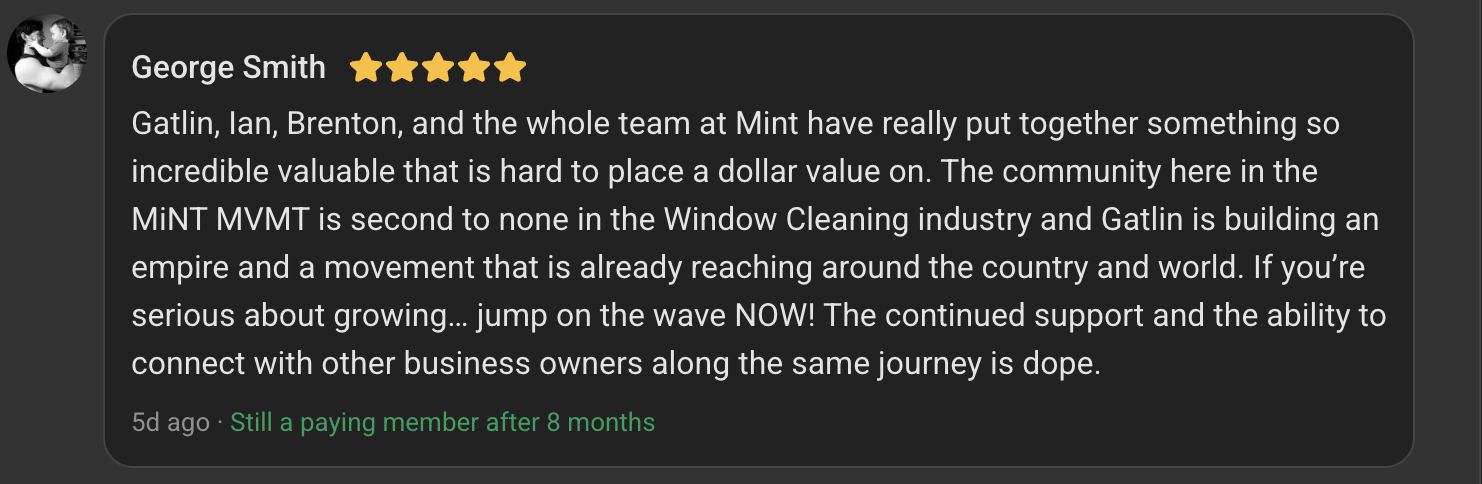 5-star review from George Smith: still a paying member after 8 months