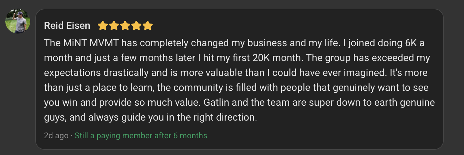 5-star review from Reid Eisen: still a paying member after 6 months